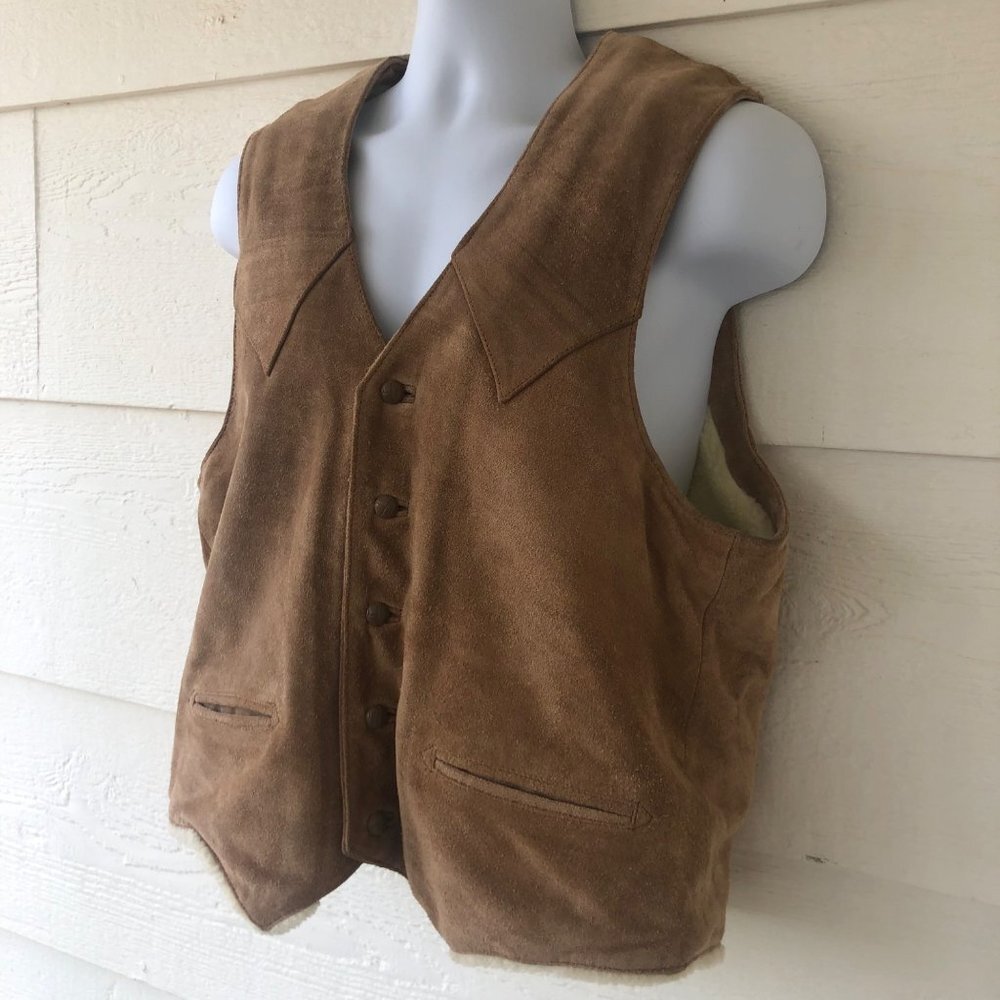 Adler Leather Manufacturing Co Vintage Size 42 Suede Sherpa Lined Vest Jacket - Picture 13 of 15